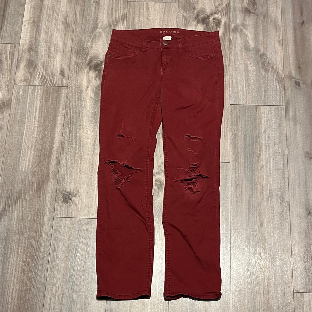Sonoma Women's Burgundy Straight Leg Jeans